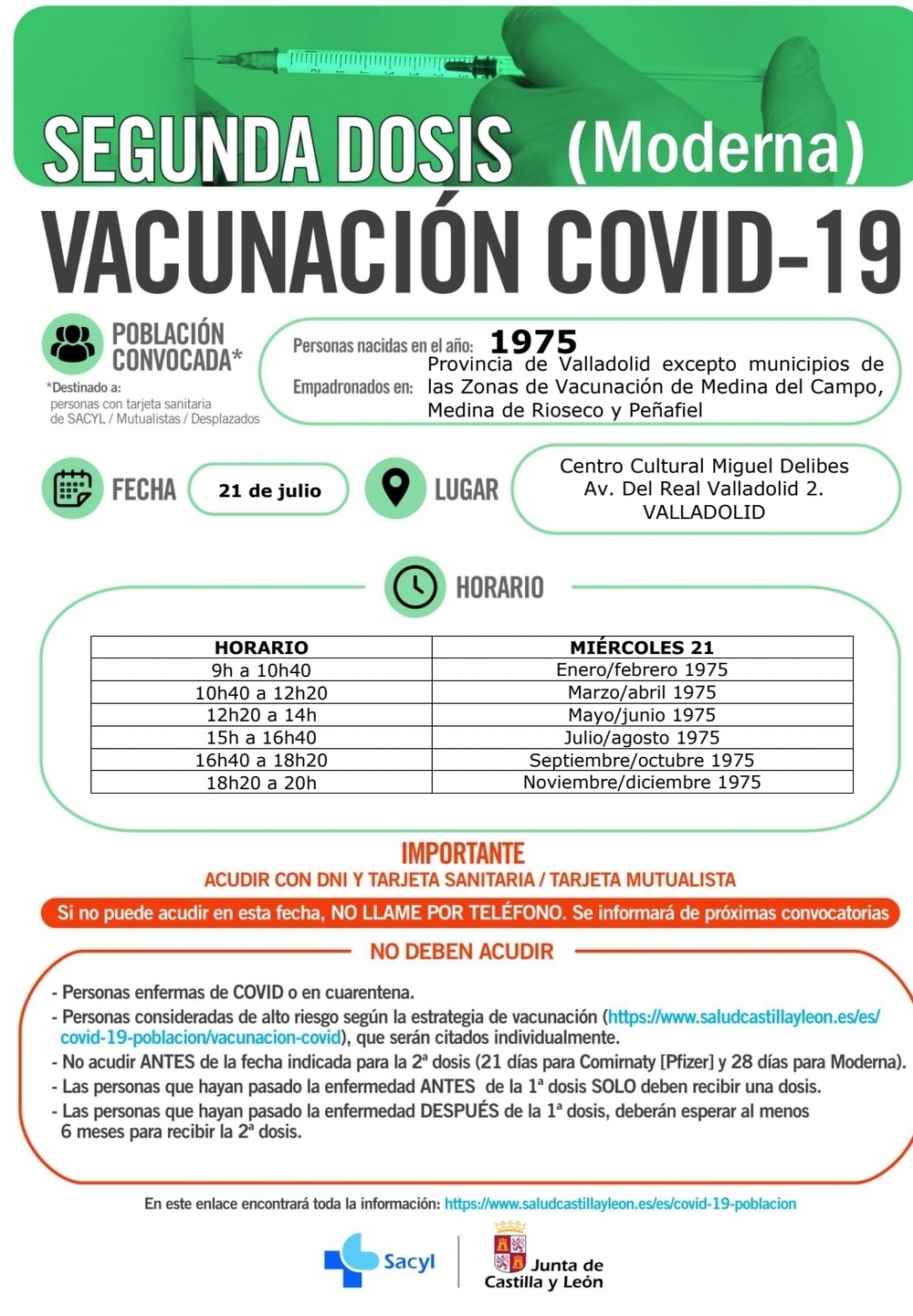 Sacyl cita ya a los vallisoletanos de los años 1975 a 1978 para las segundas  dosis | Noticias El Día de Valladolid