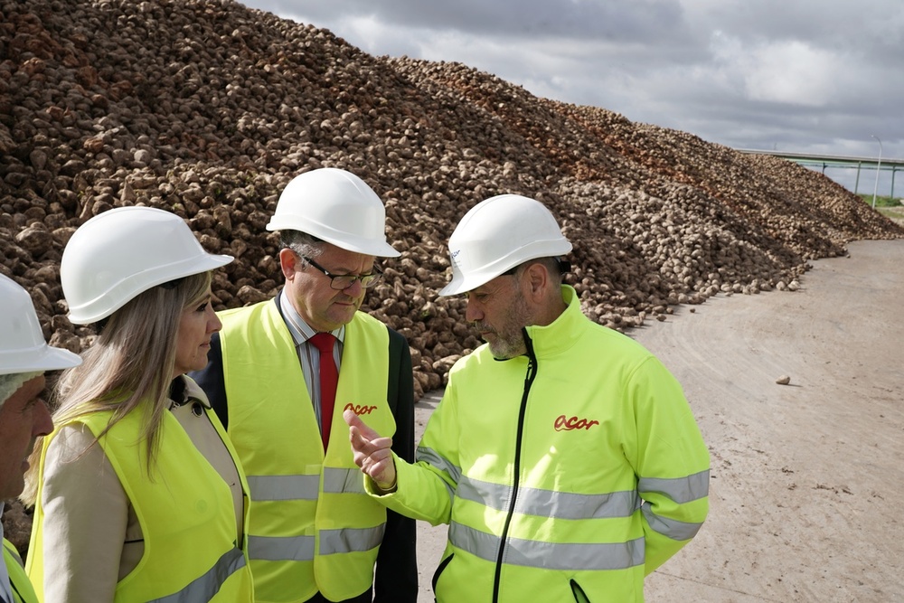 El consejero de Agricultura, Ganadería y Desarrollo Rural, Gerardo Dueñas, visita la fábrica de la azucarera Acor en Olmedo. En la imagen, junto al presidente de la cooperativa, Jesús Posadas