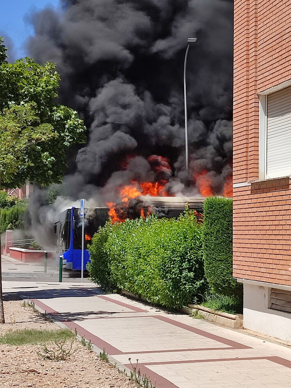 Incendio de un autobús urbano en la calle Pío Baroja, en el barrio de Covaresa  / EUROPA PRESS