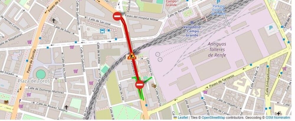 Plano del corte por obras del paseo del Arco de Ladrillo.