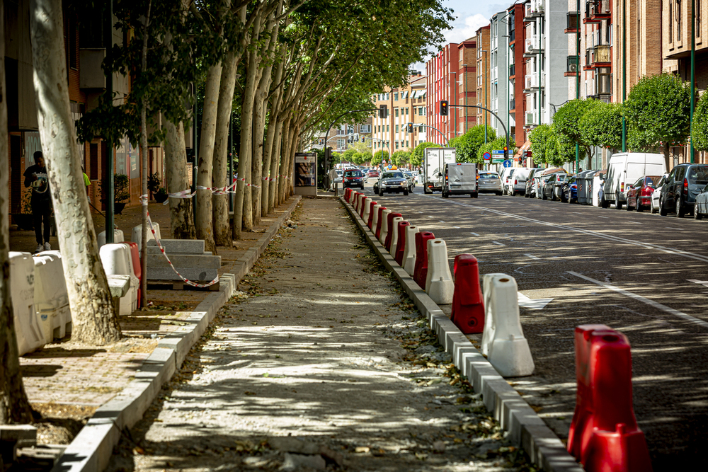 Obras del carril bici en Juan Carlos I en la zona de Delicias