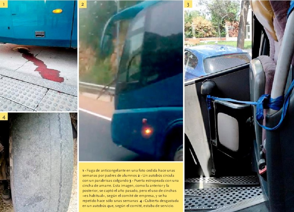 Imágenes cedidas por padres de niños usuarios de transporte escolar y el comité de empresa de Linecar.