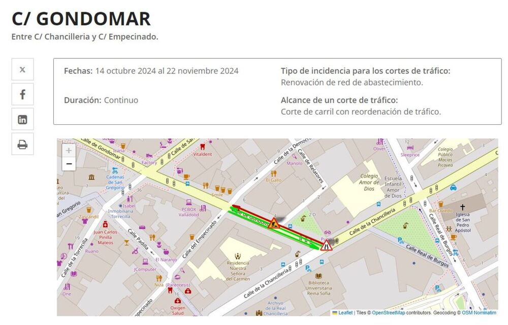 Plano del nuevo corte por obras