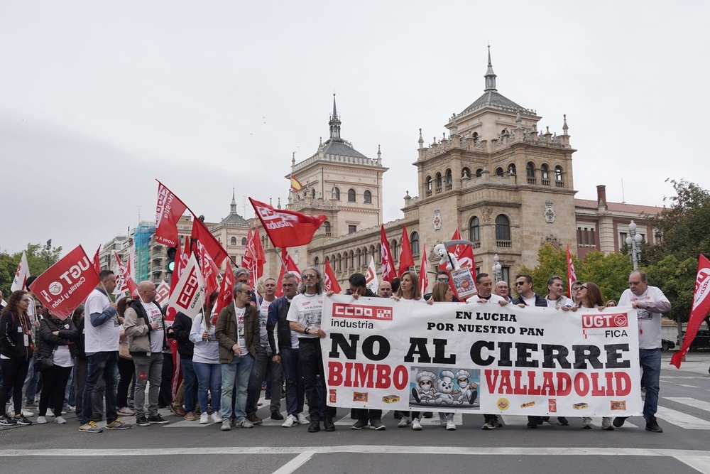 Manifestación de trabajadores de Bimbo contra el cierre de la fábrica de Valladolid.