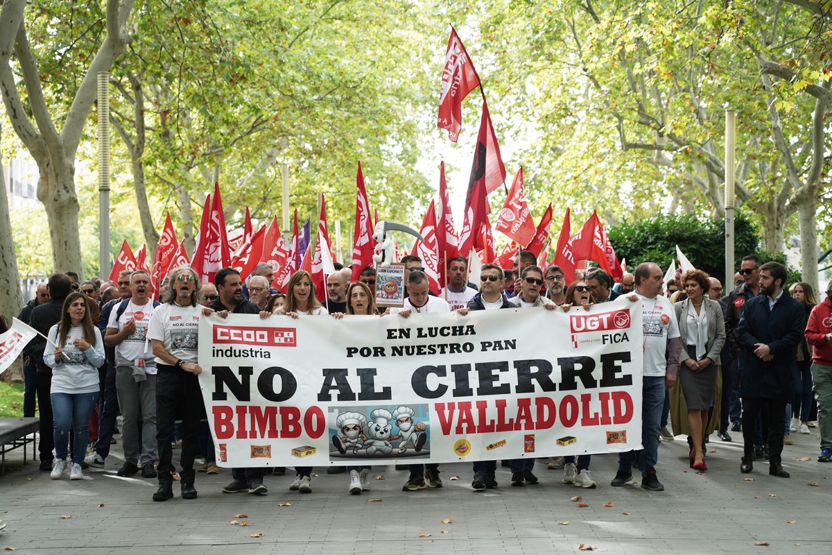 Manifestación de trabajadores de Bimbo contra el cierre de la fábrica de Valladolid.