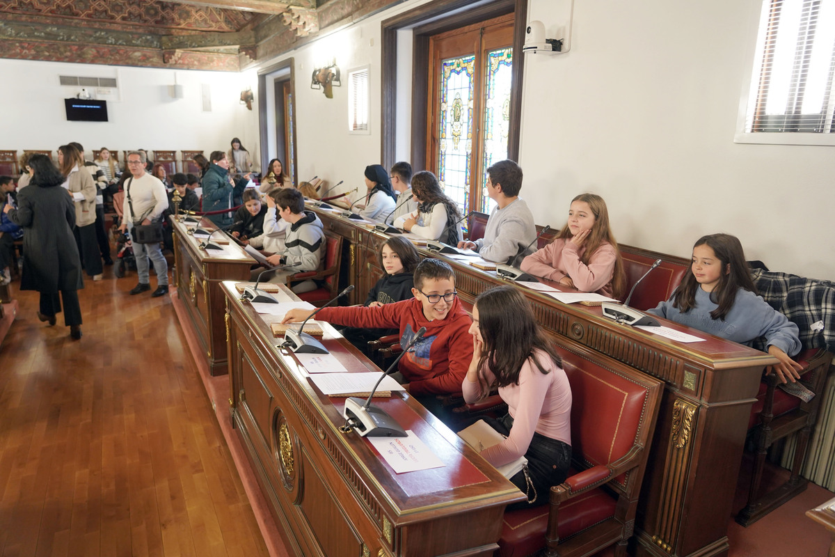 Pleno infantil de la Diputación de Valladolid con alumnos del instituto Jorge Guillén de Villalón de Campos  / RUBÉN CACHO / ICAL