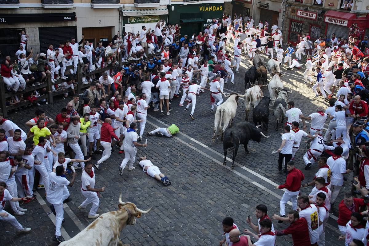 Los toros Cebada Gago protagonizan un encierro rápido y peligroso  / EFE/AINHOA TEJERINA