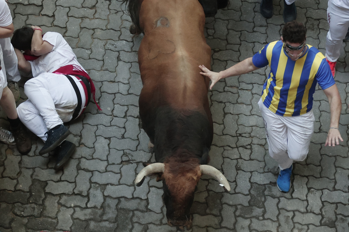 Los toros Cebada Gago protagonizan un encierro rápido y peligroso  / EFE/JESÚS DIGES