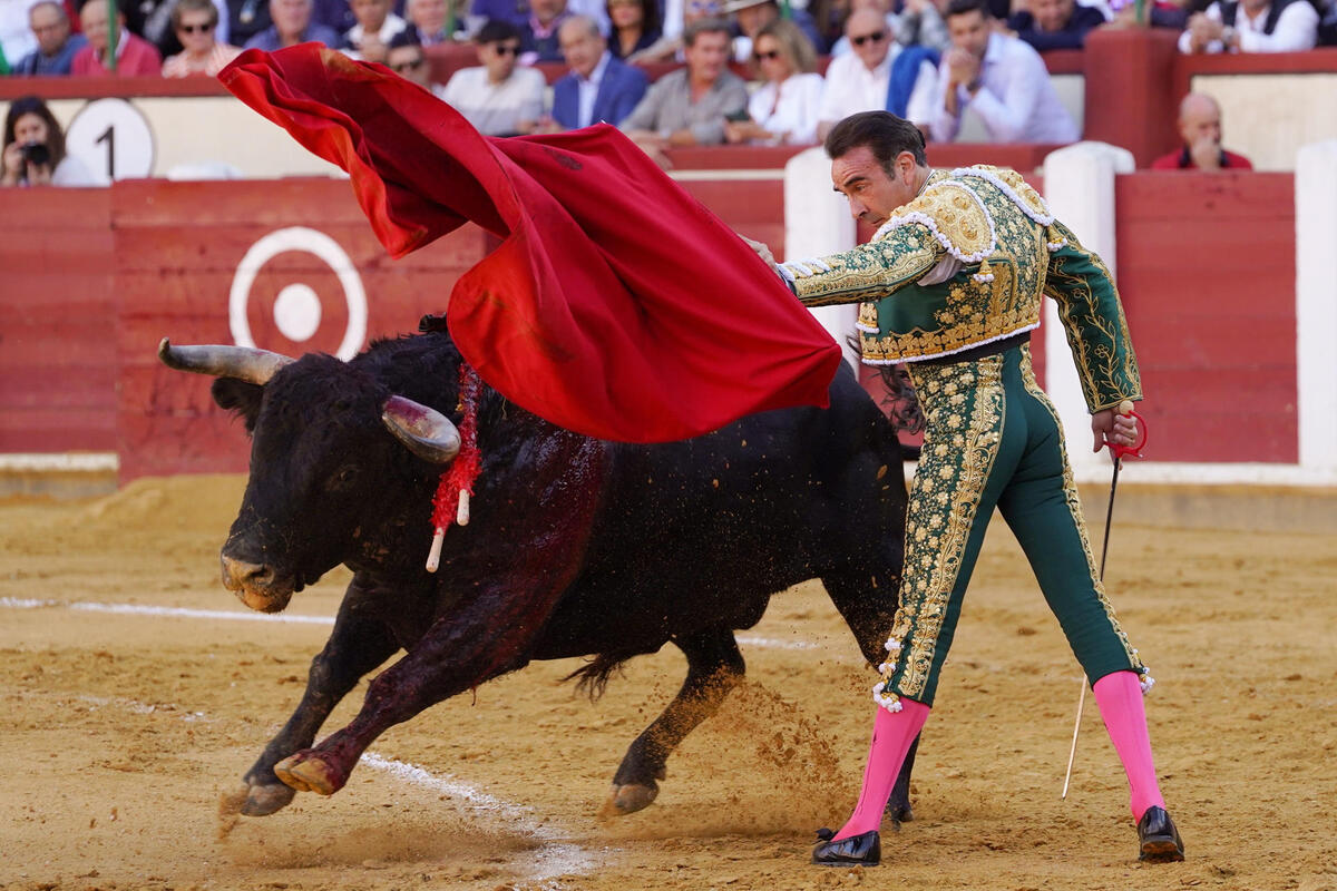 El diestro Enrique Ponce en su faena durante la tercera corrida de la Feria de la Virgen de San Lorenzo celebrada hoy viernes en la plaza de toros de Valladolid.   / NACHO GALLEGO / EFE