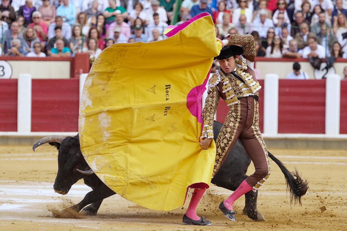 El diestro peruano Andrés Roca Rey en su faena durante la tercera corrida de la Feria de la Virgen de San Lorenzo celebrada hoy viernes en la plaza de toros de Valladolid.  / NACHO GALLEGO / EFE