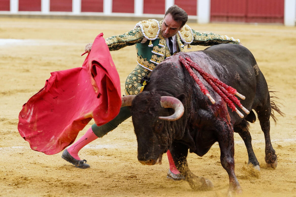 El diestro Enrique Ponce en su faena durante la tercera corrida de la Feria de la Virgen de San Lorenzo celebrada hoy viernes en la plaza de toros de Valladolid.  / NACHO GALLEGO / EFE