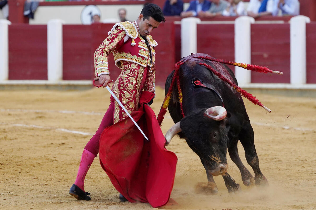 El diestro Alejandro Talavante en su faena durante la tercera corrida de la Feria de la Virgen de San Lorenzo celebrada hoy viernes en la plaza de toros de Valladolid.  / NACHO GALLEGO / EFE